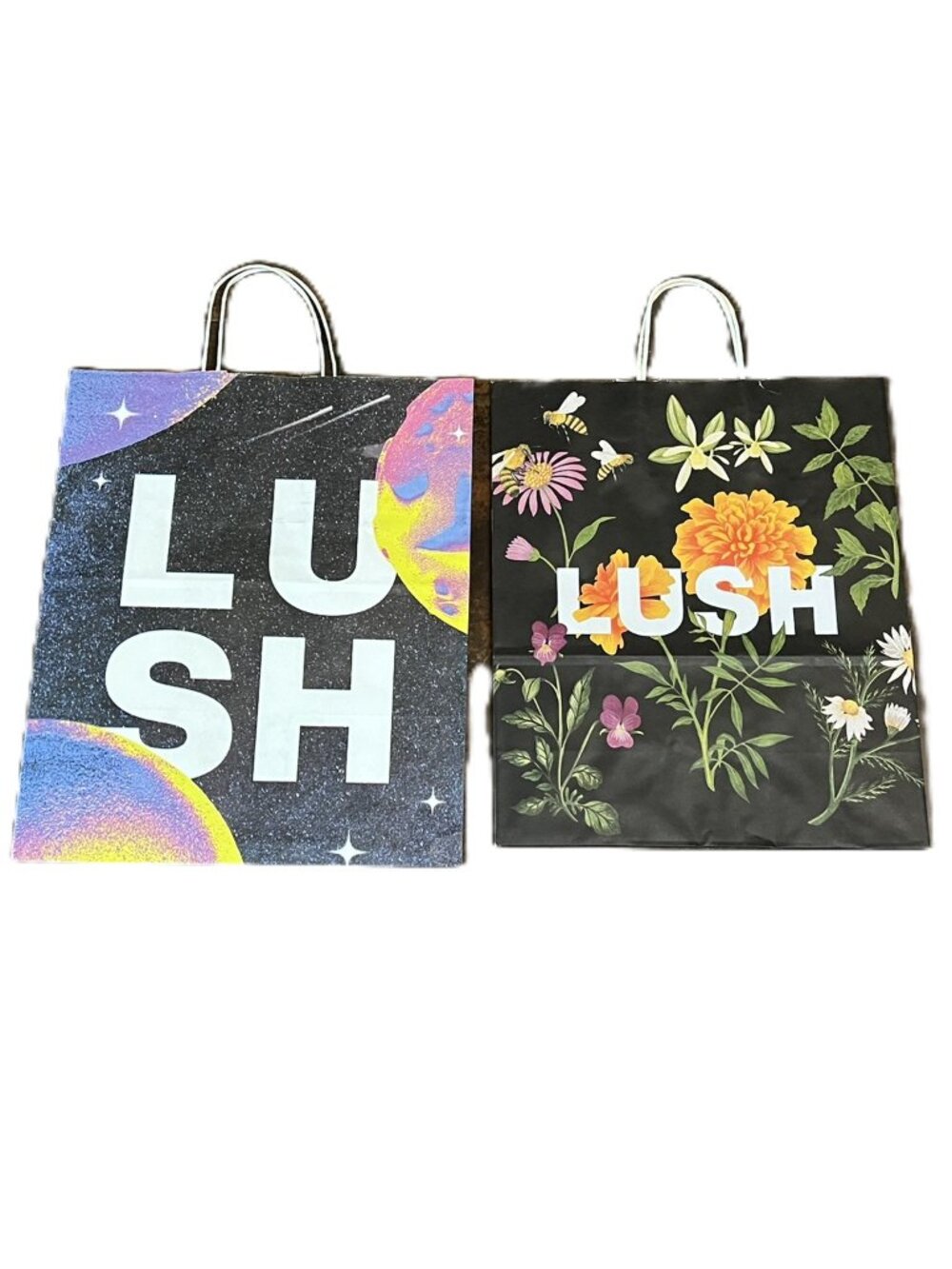 2 Empty LUSH Retro Paper Shop Bags Bundle, Size L